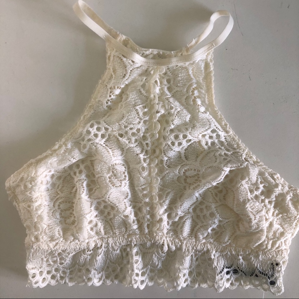 NWT Aerie High-Neck Crochet Lace Bralette White S